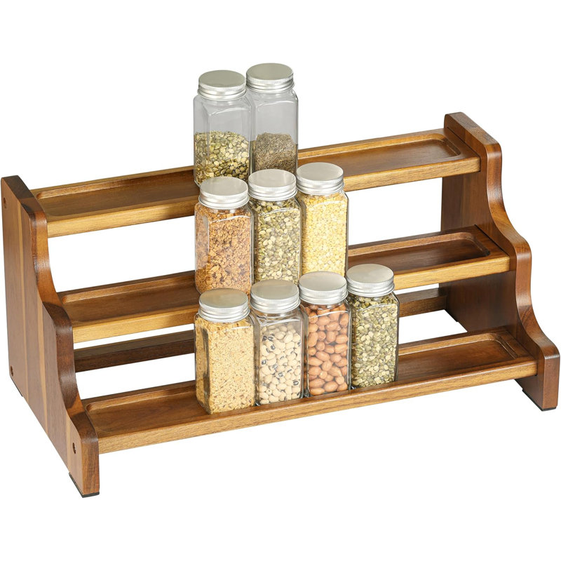 Ophelia Co. Spice Rack Organizer 3 Tier Natural Acacia Wood Spice Shelf Storage For Kitchen Countertop And Cabinet Non Skid Large Capacity Multifunctional Seasoning Jars Spice Organizer For Countertop...